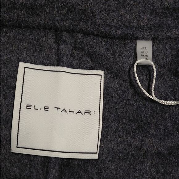 $475 NWT Elie Tahari Womens Wool Blend Wrap Coat Size Large Gray Plaid Belted - Picture 9 of 13